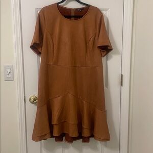 Skies Are Blue Tan Brown Short Sleeve Flutter Skirt Dress 2X